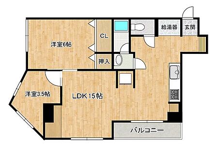 【間取り図】2LDKの住宅です。メリハリのある間取りとなっております。それぞれ日当たりの良いお部屋となっております。