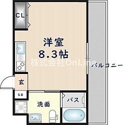 リビングライフ長瀬EAST 2階ワンルームの間取り