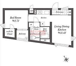 グランデュオ若林5 1LDKの間取図画像