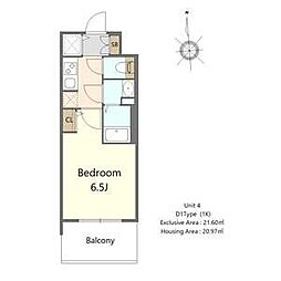S-RESIDENCE高井田beleta 8階1Kの間取り