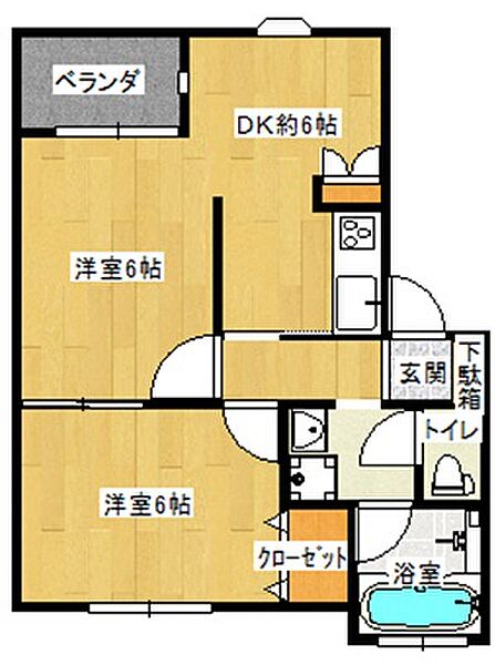 パレス52 102｜茨城県神栖市平泉(賃貸アパート2DK・1階・41.61㎡)の写真 その2