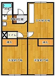 北若松住宅KT-1 2DKの間取図画像