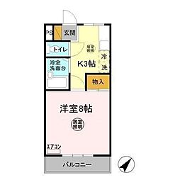 アーバンヒルズかしま 1Kの間取図画像