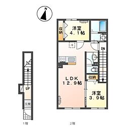 旭ケ丘新築アパート 2LDKの間取図画像