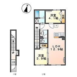 旭ケ丘新築アパート 2LDKの間取図画像