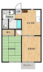 フェリース小生砂A棟 2DKの間取図画像