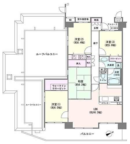 43.26m2の開放感あふれるルーフバルコニー付き(月額870円)