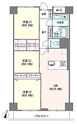 グリーンコーポ千寿2号棟 3LDKの間取図画像