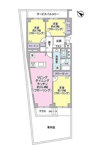 トーア余丁町マンション 112｜東京都新宿区余丁町(賃貸マンション3LDK・1階・74.63㎡)の写真 その2