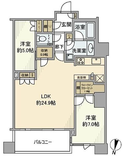 パークタワー勝どきサウス 4503｜東京都中央区勝どき４丁目(賃貸マンション3LDK・45階・75.31㎡)の写真 その2