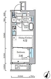 プライムブリス門前仲町 1DKの間取図画像
