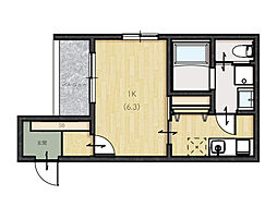 広島市東区中山西1丁目アパート 1Kの間取図画像