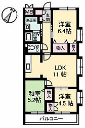 グランリューくるめ木 3LDKの間取図画像