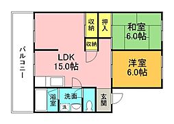 カルチェ川内 2LDKの間取図画像