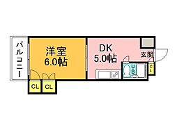 中田ビル三篠 1DKの間取図画像