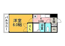 グランデールKY 1Kの間取図画像