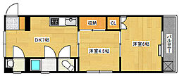 広州ビル 2DKの間取図画像