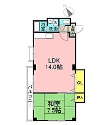 萩ビル 1LDKの間取図画像