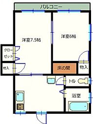 東カニヤ菊地 2DKの間取図画像