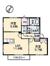 ヴェルデ八木 2LDKの間取図画像