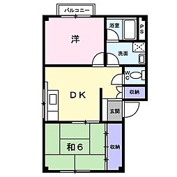 シティハイツ西本B 2DKの間取図画像