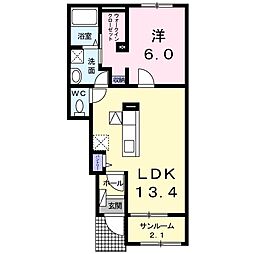 響 1LDKの間取図画像
