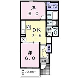 グランコリーヌ1 2DKの間取図画像