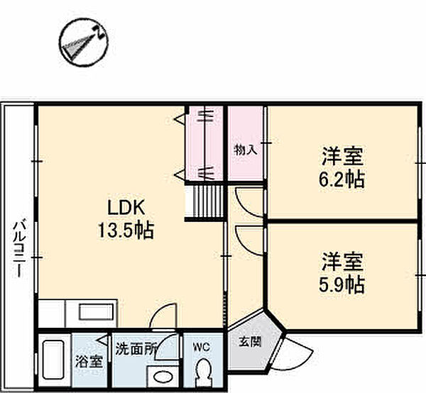 広島県広島市安佐南区八木９丁目(賃貸マンション2LDK・2階・56.30㎡)の写真 その2