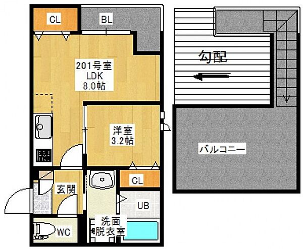 広島県広島市西区都町(賃貸アパート1LDK・2階・29.88㎡)の写真 その2