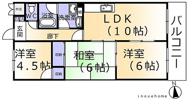 広島県広島市安佐南区山本１丁目(賃貸マンション3LDK・3階・60.62㎡)の写真 その2