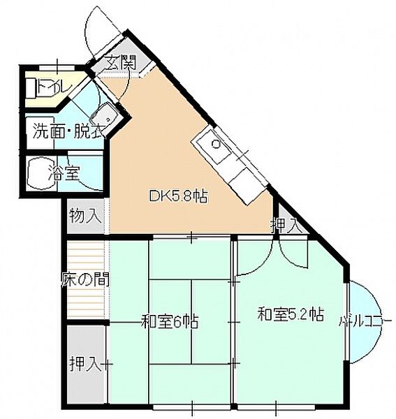 広島県安芸郡府中町浜田本町(賃貸マンション2DK・3階・36.00㎡)の写真 その2