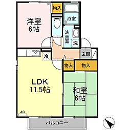 広島高速交通アストラムライン 中筋駅 徒歩13分の賃貸アパート 2階2LDKの間取り