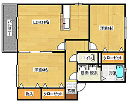 JR可部線 安芸長束駅 徒歩10分の賃貸アパート 2階2LDKの間取り