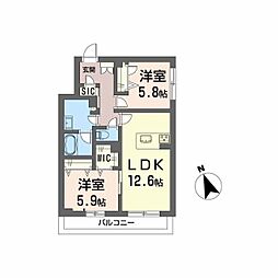 広島高速交通アストラムライン 伴中央駅 徒歩5分の賃貸マンション 2階2LDKの間取り