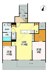 広島電鉄1系統 県病院前駅 徒歩6分の賃貸アパート 1階2LDKの間取り