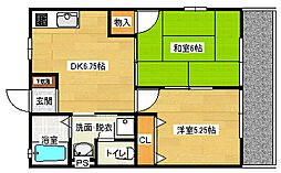 JR山陽本線 向洋駅 徒歩25分の賃貸アパート 2階2DKの間取り