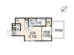 広島電鉄宮島線 東高須駅 徒歩7分の賃貸マンション 1階1LDKの間取り