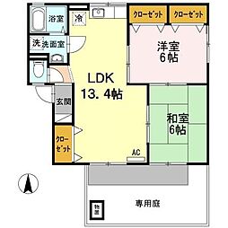 JR山陽本線 安芸中野駅 徒歩20分の賃貸アパート 1階2LDKの間取り