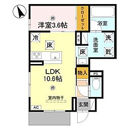 D-ROOM松江北II 1LDKの間取図画像