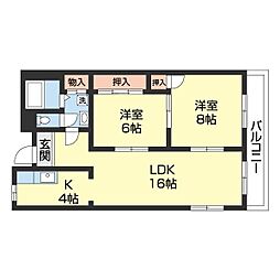 プレゼンス西浜 2LDKの間取図画像