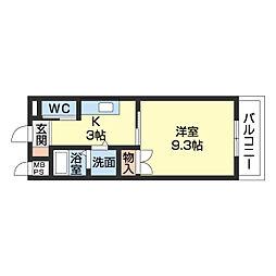パティナA 1Kの間取図画像
