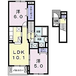 ヴェルソー有本1 2LDKの間取図画像