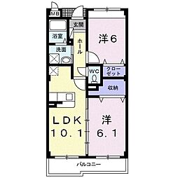 リヴェール栄谷 2LDKの間取図画像