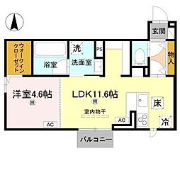 D-ROOM 中島 1LDKの間取図画像