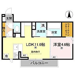D-ROOM 中島 1LDKの間取図画像