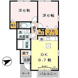 メゾンプレール栗栖 2DKの間取図画像