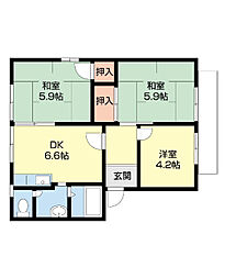ウエストヒルズ 3DKの間取図画像