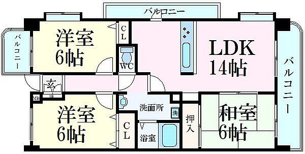 兵庫県姫路市名古山町(賃貸マンション3LDK・6階・70.00㎡)の写真 その2