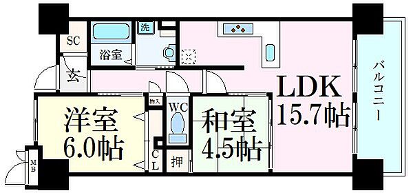 兵庫県姫路市北条口２丁目(賃貸マンション2LDK・5階・60.14㎡)の写真 その2