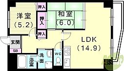 JR東海道・山陽本線 明石駅 徒歩3分の賃貸マンション 12階2LDKの間取り